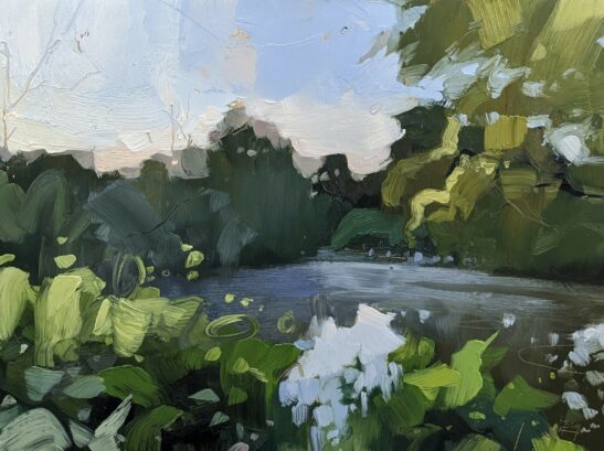 Knepp Pond, Dawn Chorus Walk (22 x 30 cm) oil on board