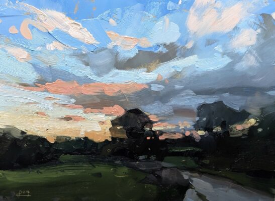 Knepp Scrubland, Sunset (22 x 30 cm) oil on board