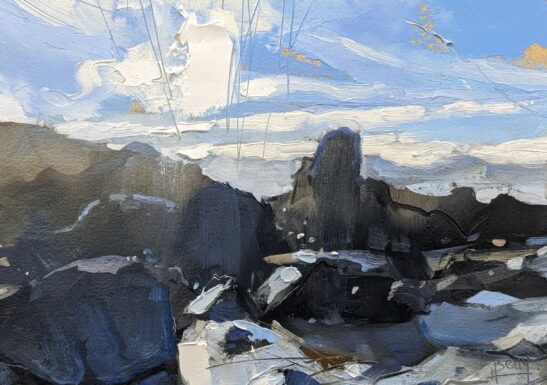 Rocks on Combesgate Beach (20 x 27 cm) oil on paper