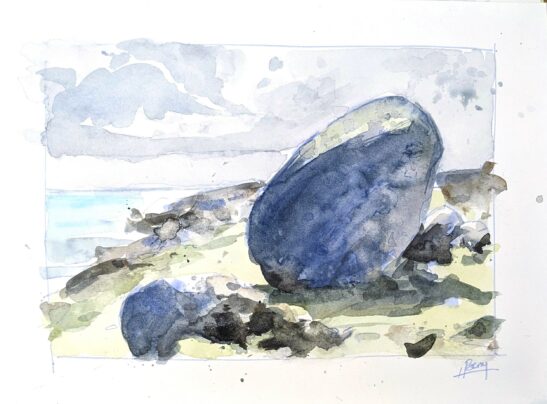 Porth Hellick Down (29 x 20 cm) watercolour`