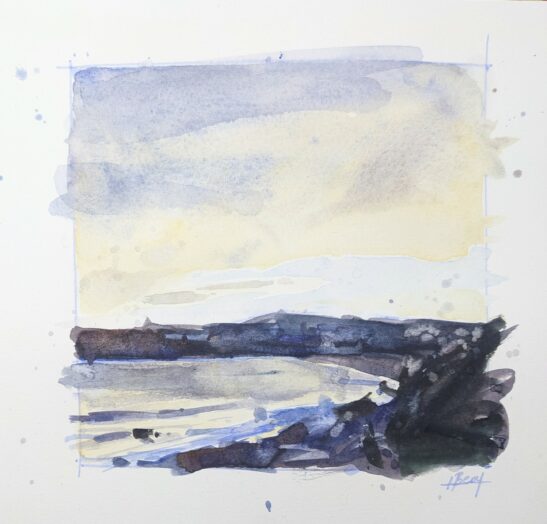 Stormy Sunshine, Porthcressa (20 x 20 cm) watercolour